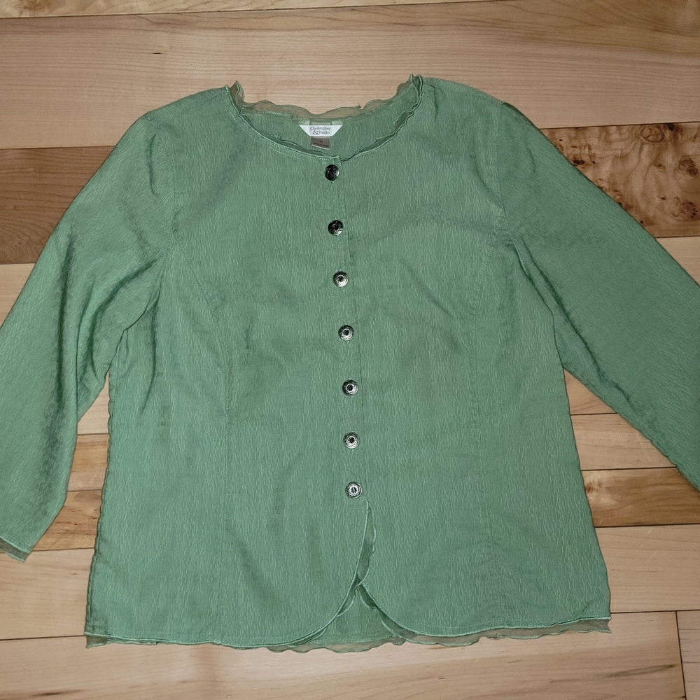 Christopher & Banks Green 3/4 Sleeve Button Down Shirt